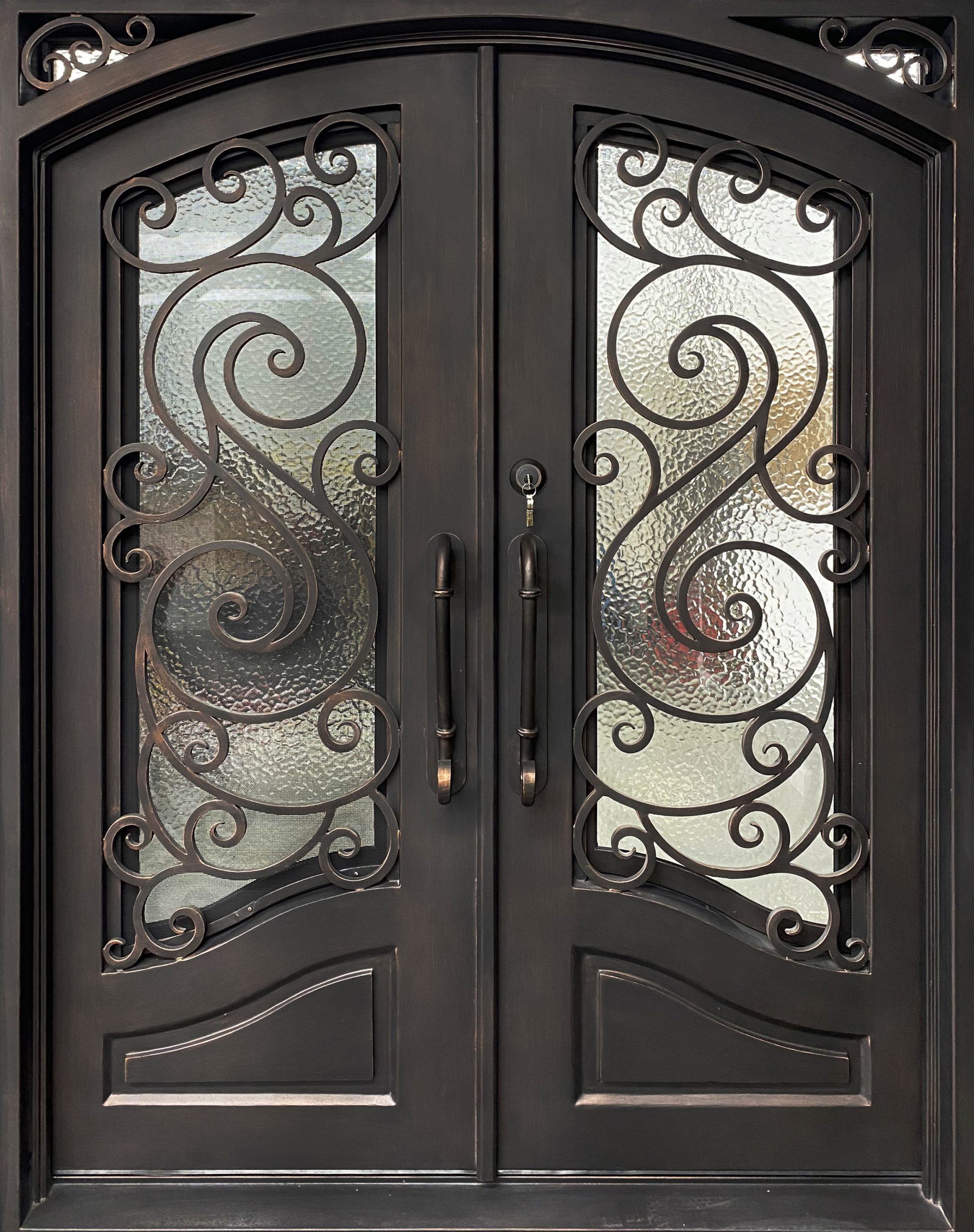 Flat Top, Bug Screen, Front Entry Single Wrought Iron Door – Luxe Iron Doors